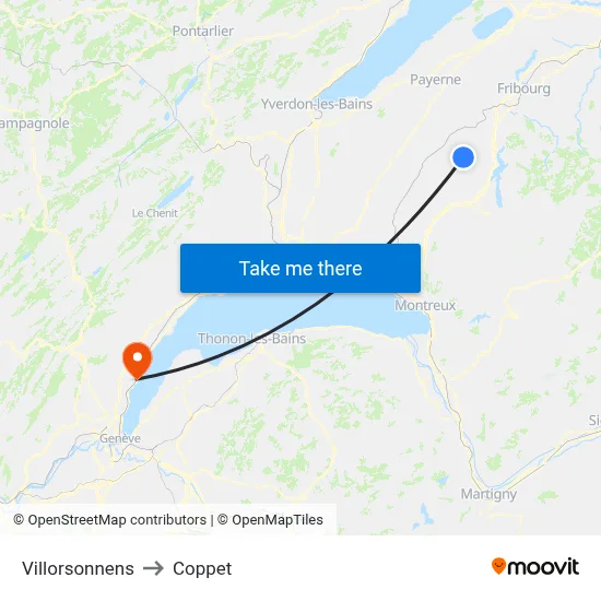 Villorsonnens to Coppet map