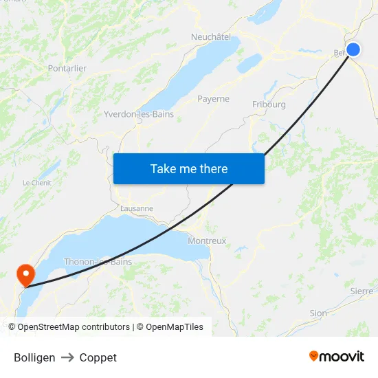 Bolligen to Coppet map