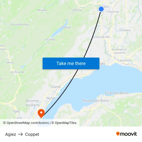 Agiez to Coppet map