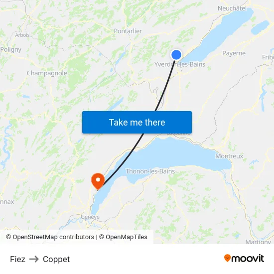 Fiez to Coppet map