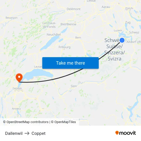 Dallenwil to Coppet map