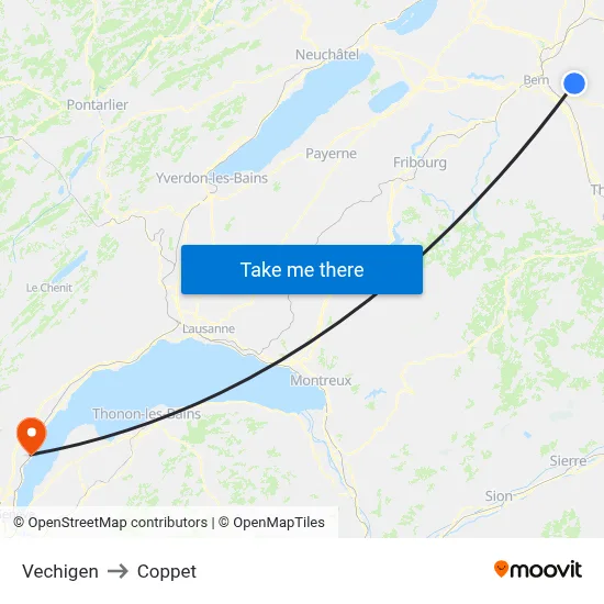 Vechigen to Coppet map