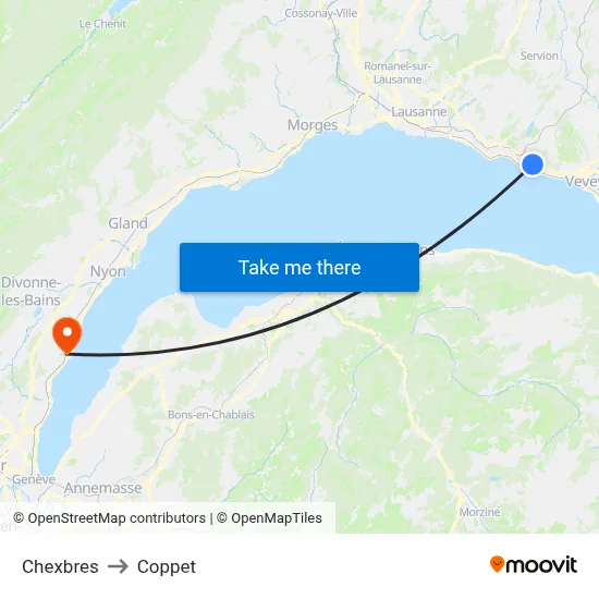 Chexbres to Coppet map