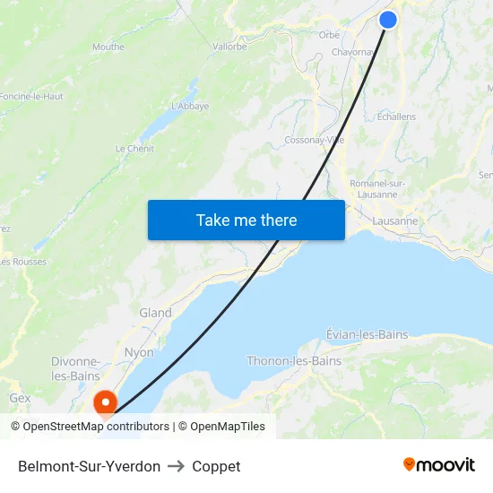 Belmont-Sur-Yverdon to Coppet map