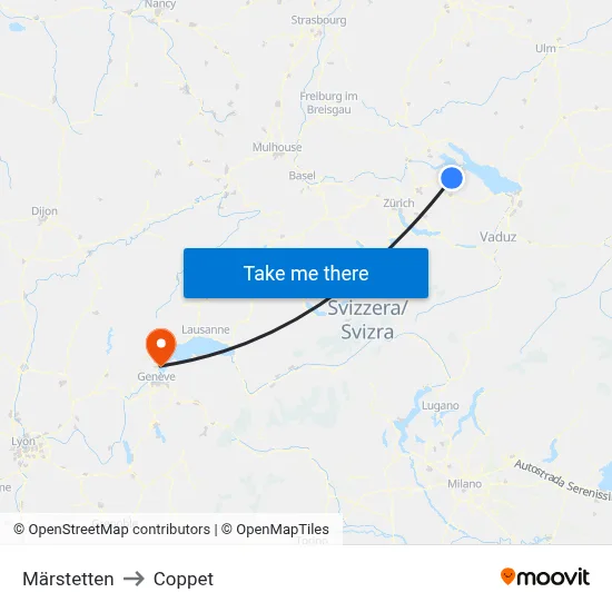 Märstetten to Coppet map