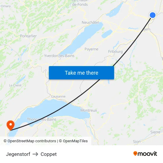 Jegenstorf to Coppet map