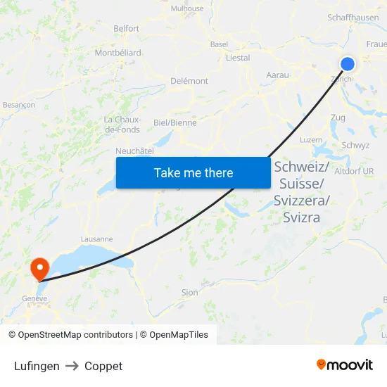 Lufingen to Coppet map