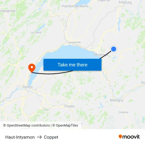 Haut-Intyamon to Coppet map