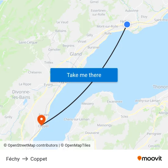 Féchy to Coppet map