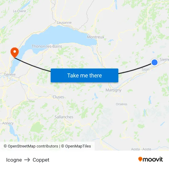 Icogne to Coppet map