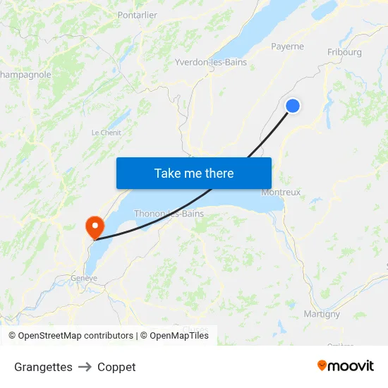 Grangettes to Coppet map