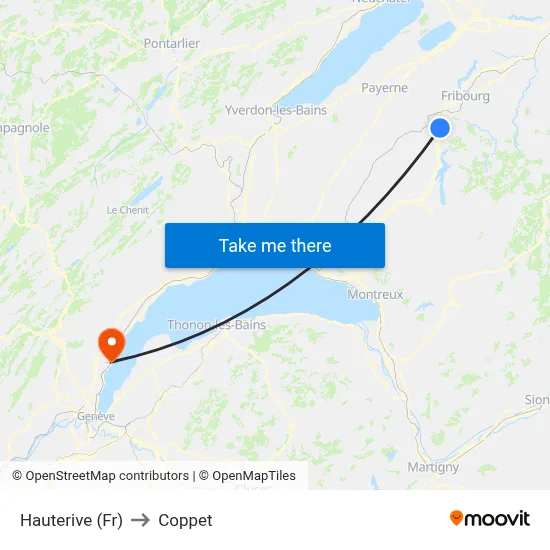 Hauterive (Fr) to Coppet map