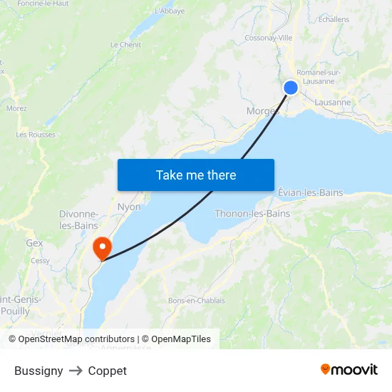 Bussigny to Coppet map