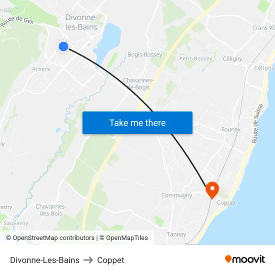 Divonne-Les-Bains to Coppet map