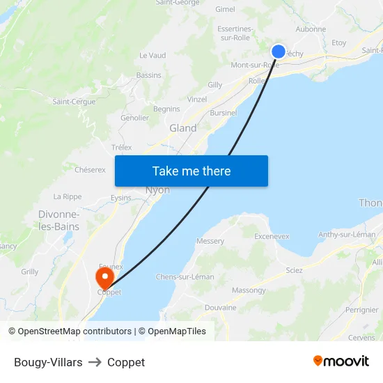 Bougy-Villars to Coppet map
