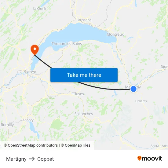 Martigny to Coppet map