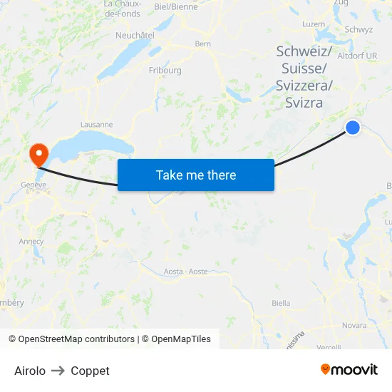 Airolo to Coppet map