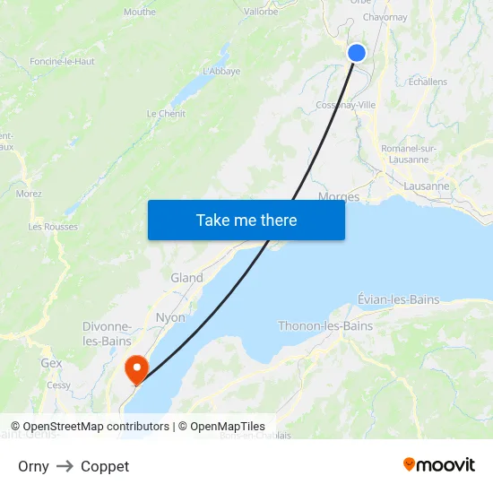 Orny to Coppet map