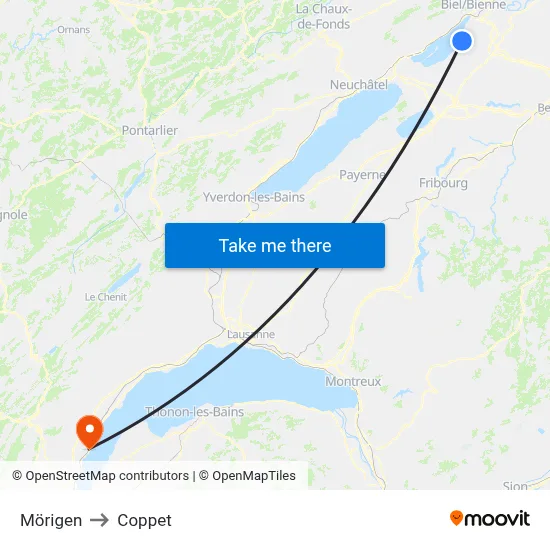 Mörigen to Coppet map