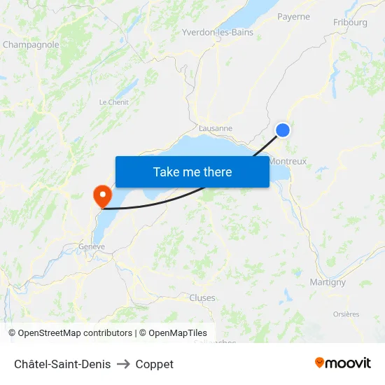 Châtel-Saint-Denis to Coppet map