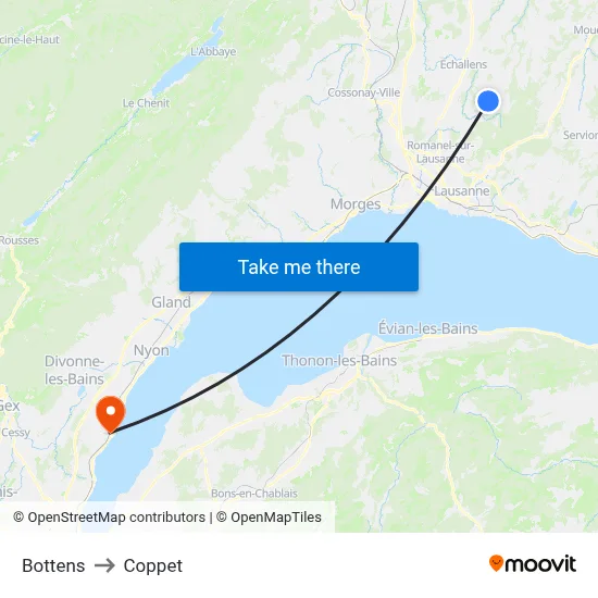 Bottens to Coppet map