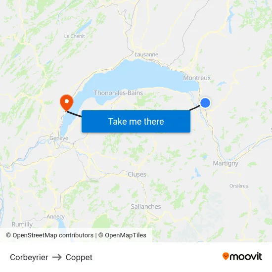 Corbeyrier to Coppet map