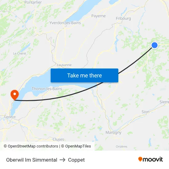 Oberwil Im Simmental to Coppet map
