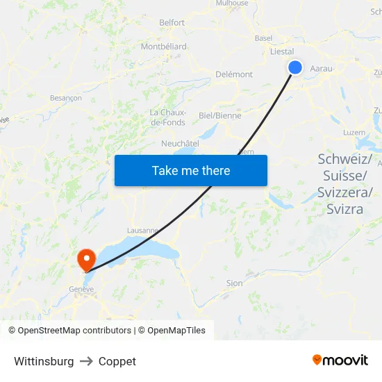 Wittinsburg to Coppet map