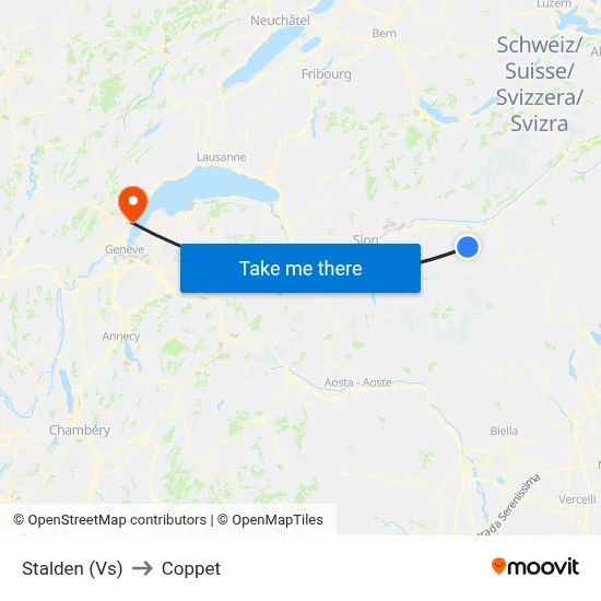Stalden (Vs) to Coppet map