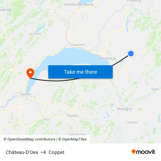 Château-D'Oex to Coppet map