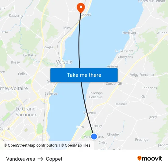 Vandœuvres to Coppet map