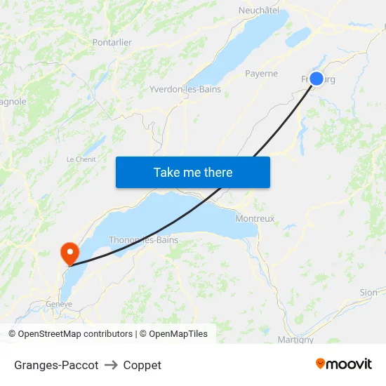 Granges-Paccot to Coppet map