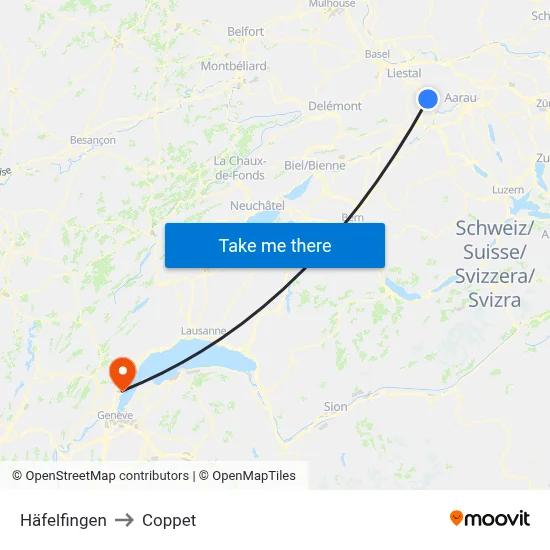 Häfelfingen to Coppet map