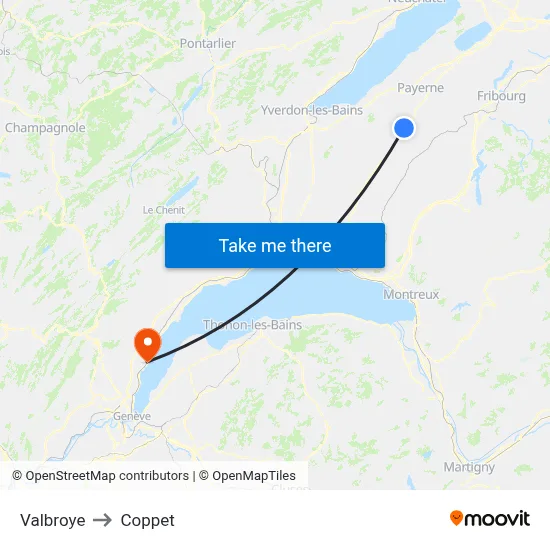 Valbroye to Coppet map