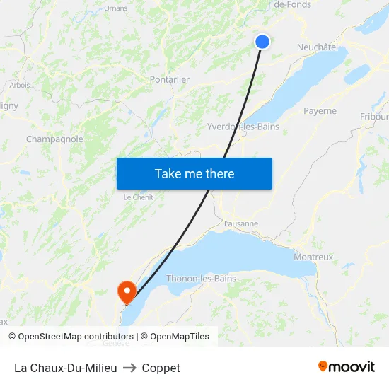 La Chaux-Du-Milieu to Coppet map