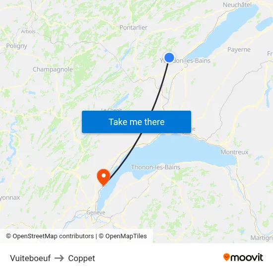 Vuiteboeuf to Coppet map