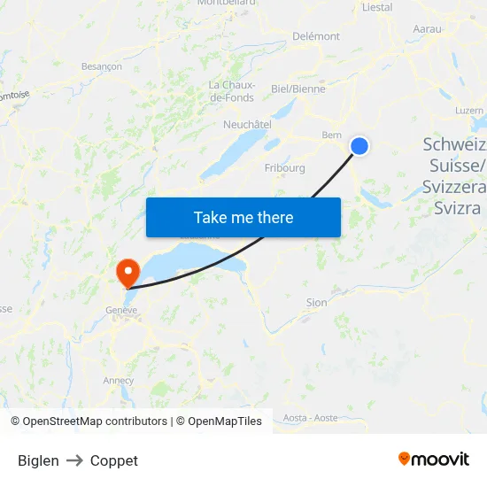 Biglen to Coppet map