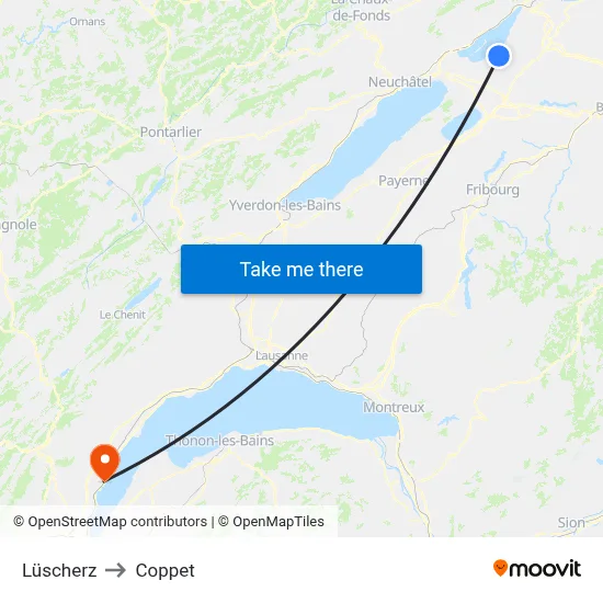 Lüscherz to Coppet map