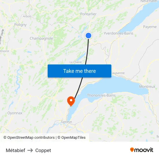 Métabief to Coppet map