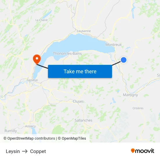 Leysin to Coppet map
