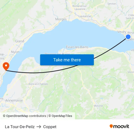 La Tour-De-Peilz to Coppet map