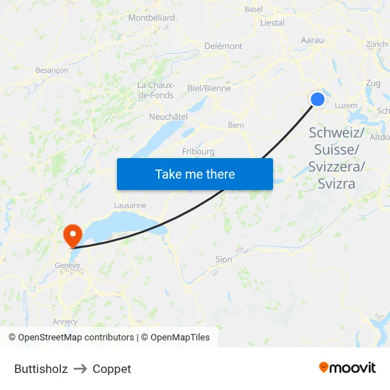 Buttisholz to Coppet map