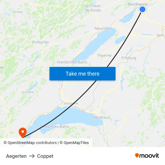 Aegerten to Coppet map