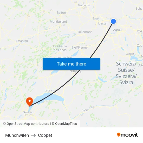 Münchwilen to Coppet map