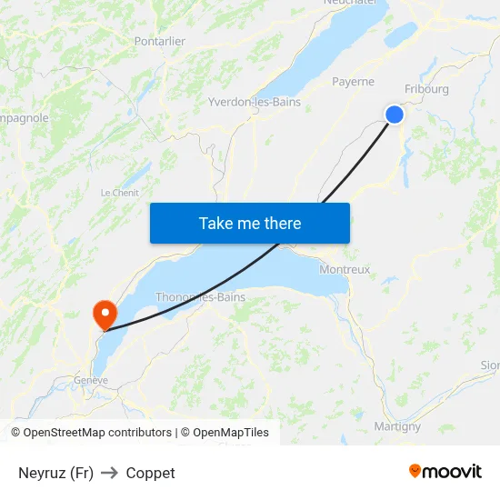 Neyruz (Fr) to Coppet map