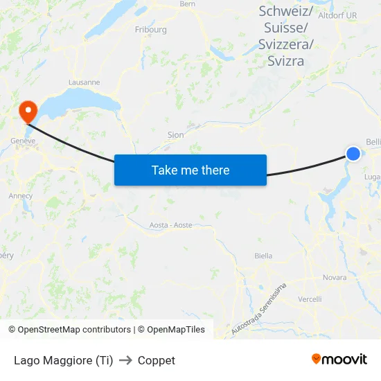 Lago Maggiore (Ti) to Coppet map