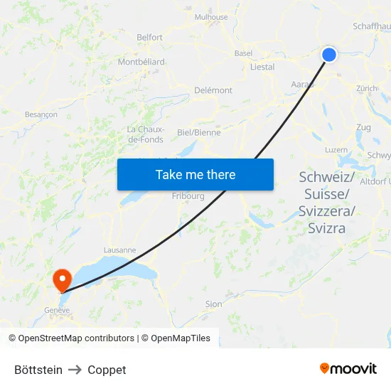 Böttstein to Coppet map