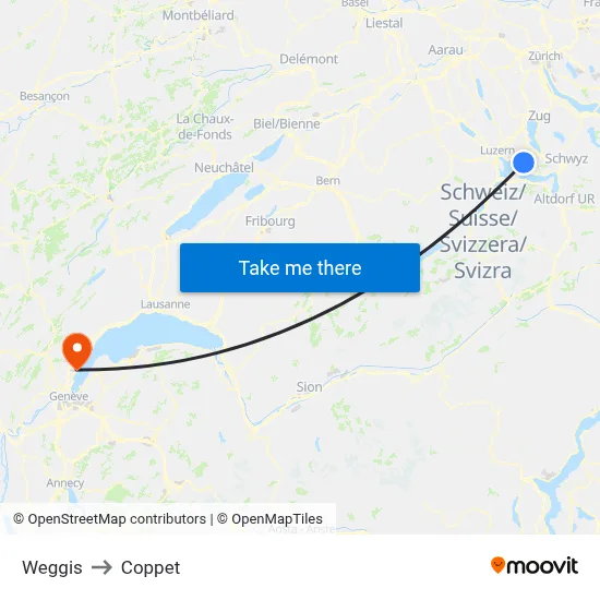 Weggis to Coppet map