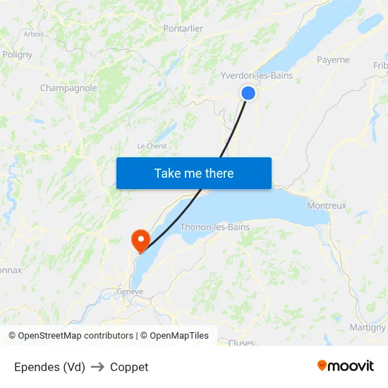 Ependes (Vd) to Coppet map