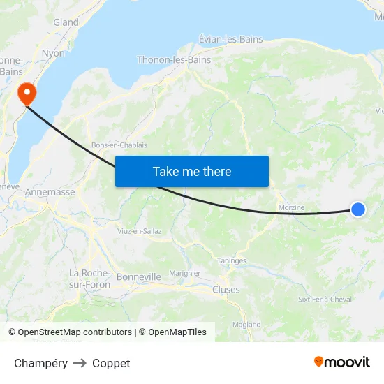 Champéry to Coppet map